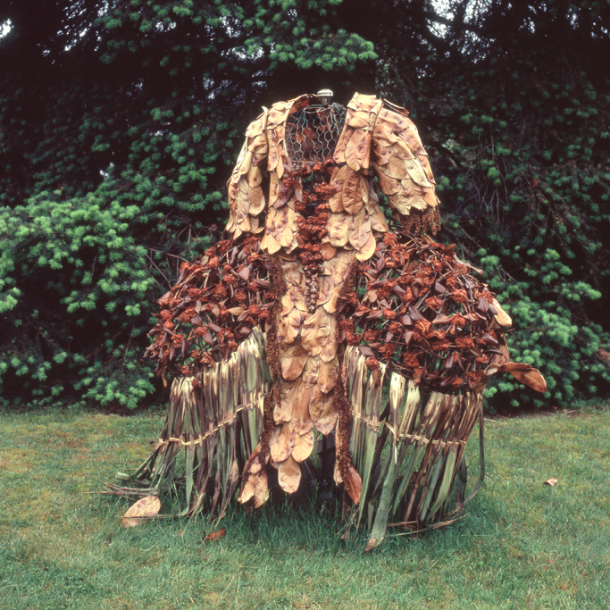 As in the fabrication of such dresses in the 1700s, the armature here is made from Willow branches. 3 months after succumbing to the elements it still holds it’s form.